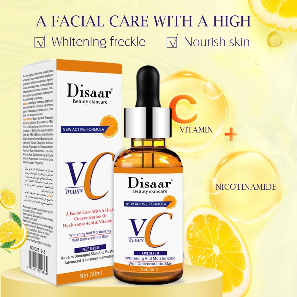 Sérum Visage Pur Éclaircissant Bio Disaar à la Vitamine C et à l'Acide Hyaluronique pour les Soins de la Peau